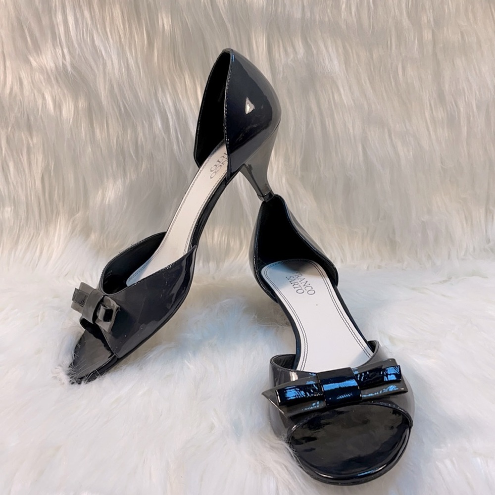 Fraco Sarto Grey/Black Ombré Patent Leather Kitten Heels with Bow